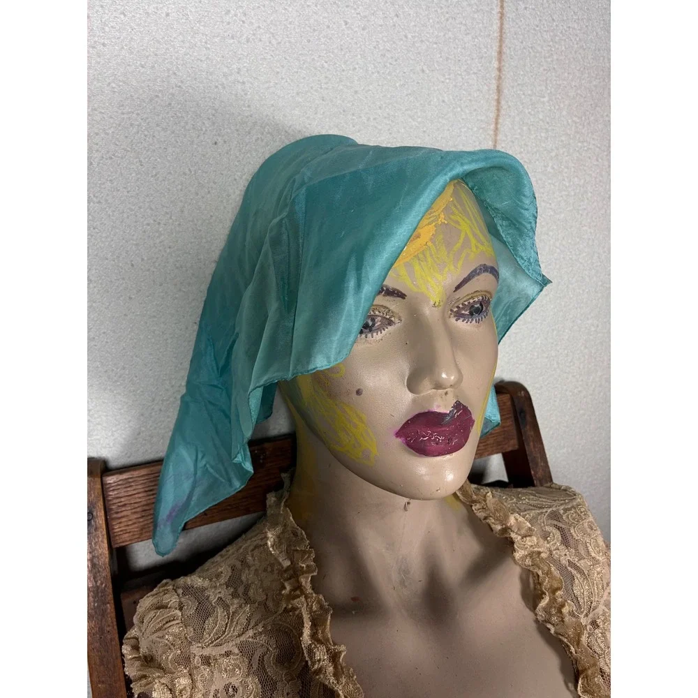 Unbranded Square Scarf Womens OS Aqua Green Excellent Vintage Sheer Silk Feel